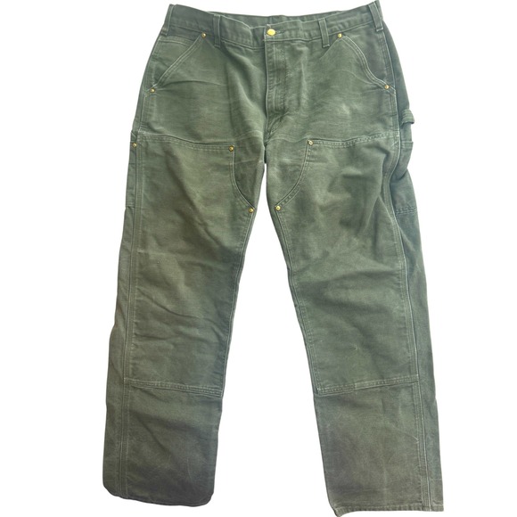 Carhartt Helmets to Hardhats  Green Double Knee  Pants Made In USA Size 38x32 - Picture 1 of 6